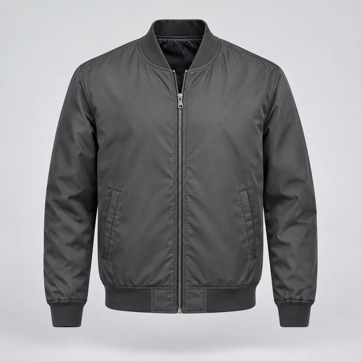 Crest Bomber Jacket in charcoal, clothing product photograph