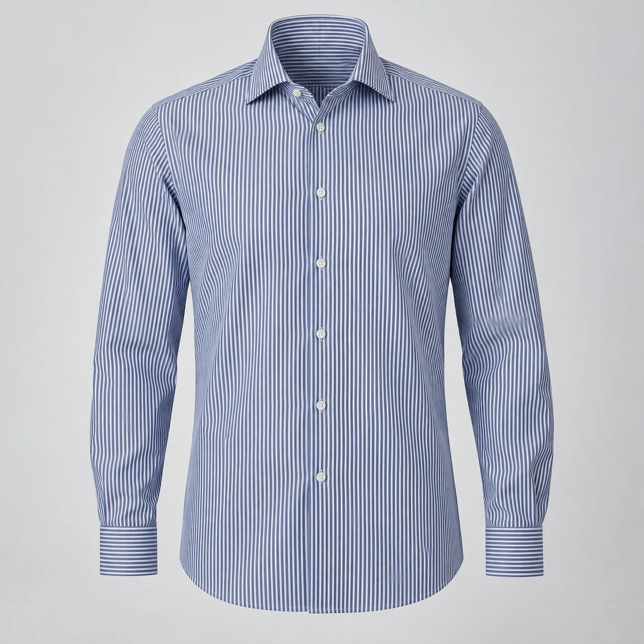 Kenton Fine-Stripe Shirt in navy stripe, clothing product photograph