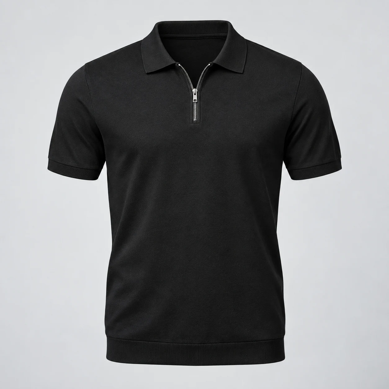 Parker Zip-Neck Polo in black, clothing product photograph